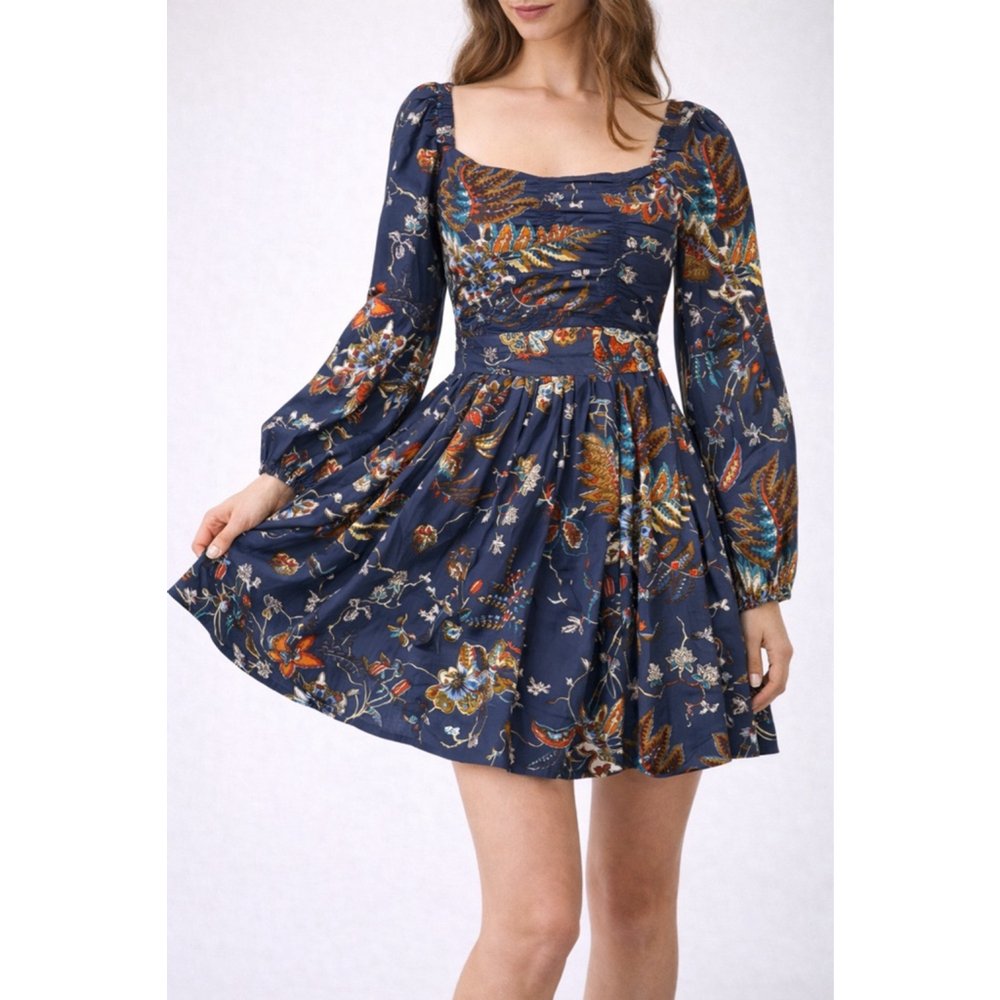 Caroline Constas Navy Floral Mini Dress 100% Cotton S NWT
